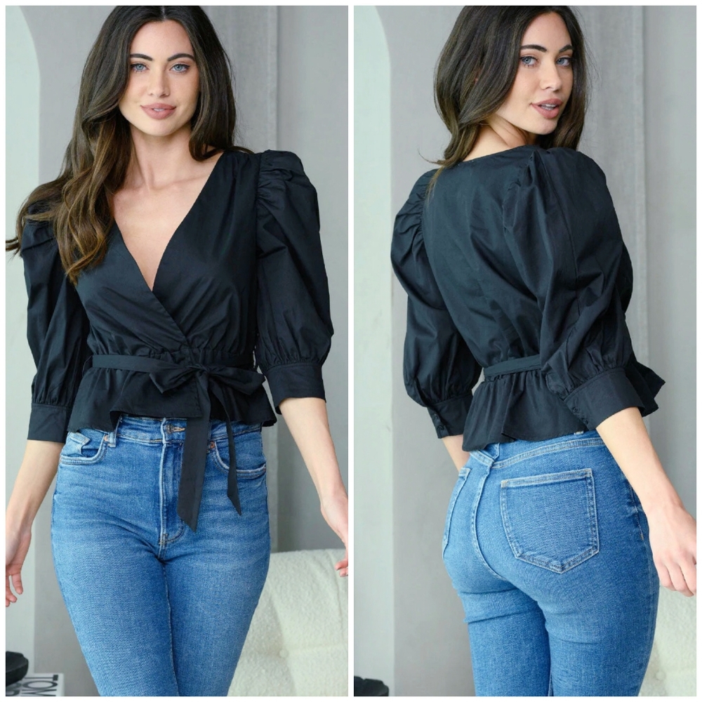 LAST ONE❗️HYFVE Sophisticated Chic Black Surplice Wrap Top - Picture 5 of 5